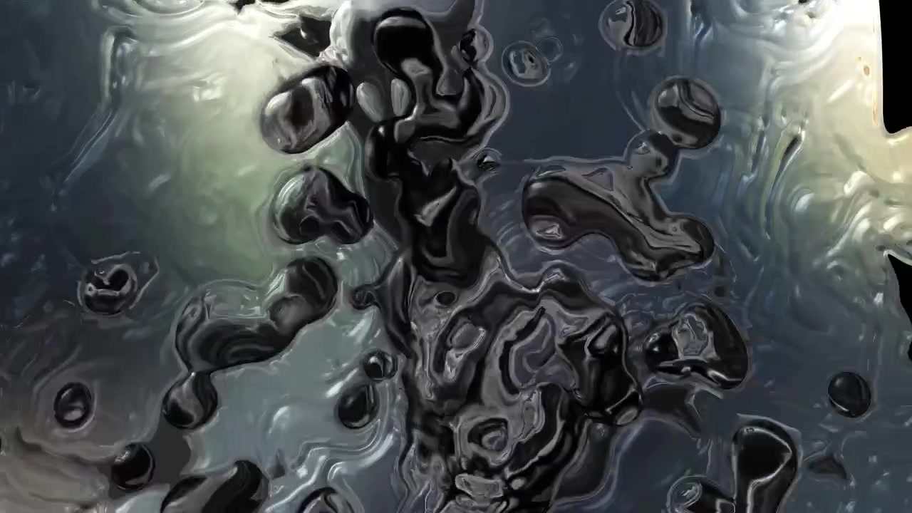 Gotas de Líquido Metálico Abstratas se Fundindo e Fluindo.
