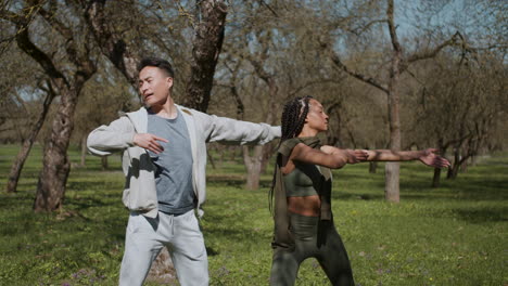 people training in the forest