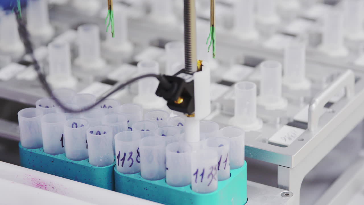 en el centro médico en el laboratorio, el robot realiza automáticamente el análisis para determinar las células cancerosas en las muestras de los pacientes