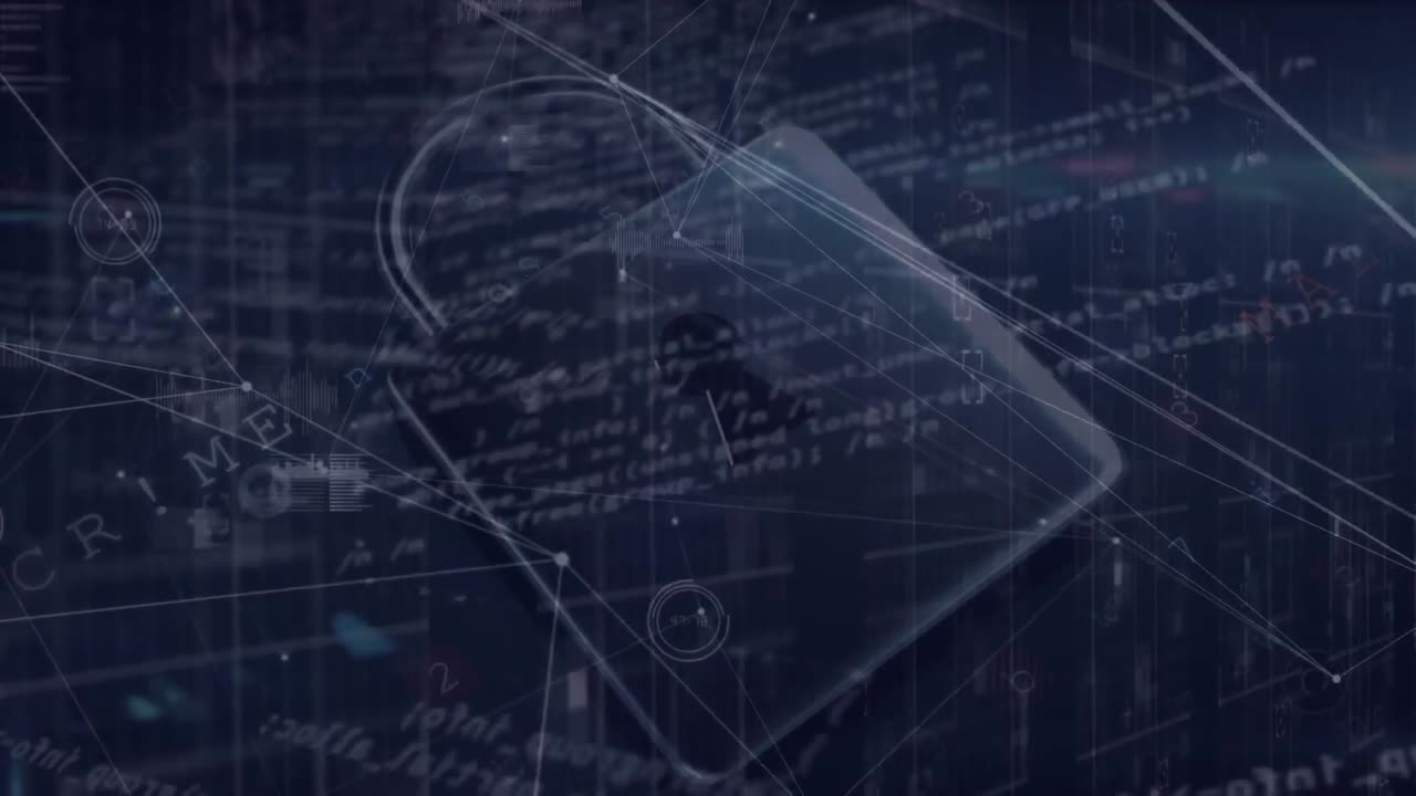 Animation of padlock and data processing over connections