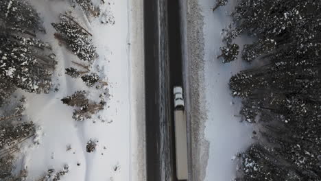 aerial top down shot of cars driving down a road in the colorado rockies