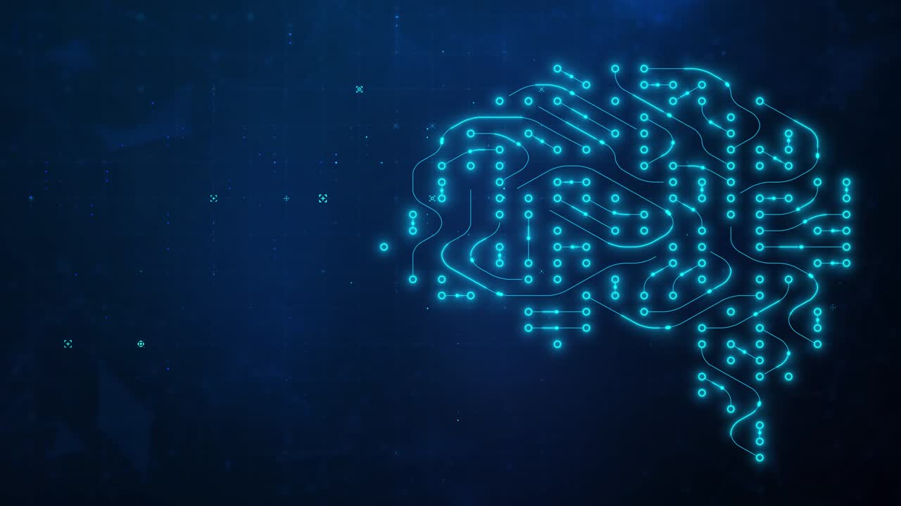 Digital Brain Circuit Board with Glowing Connections