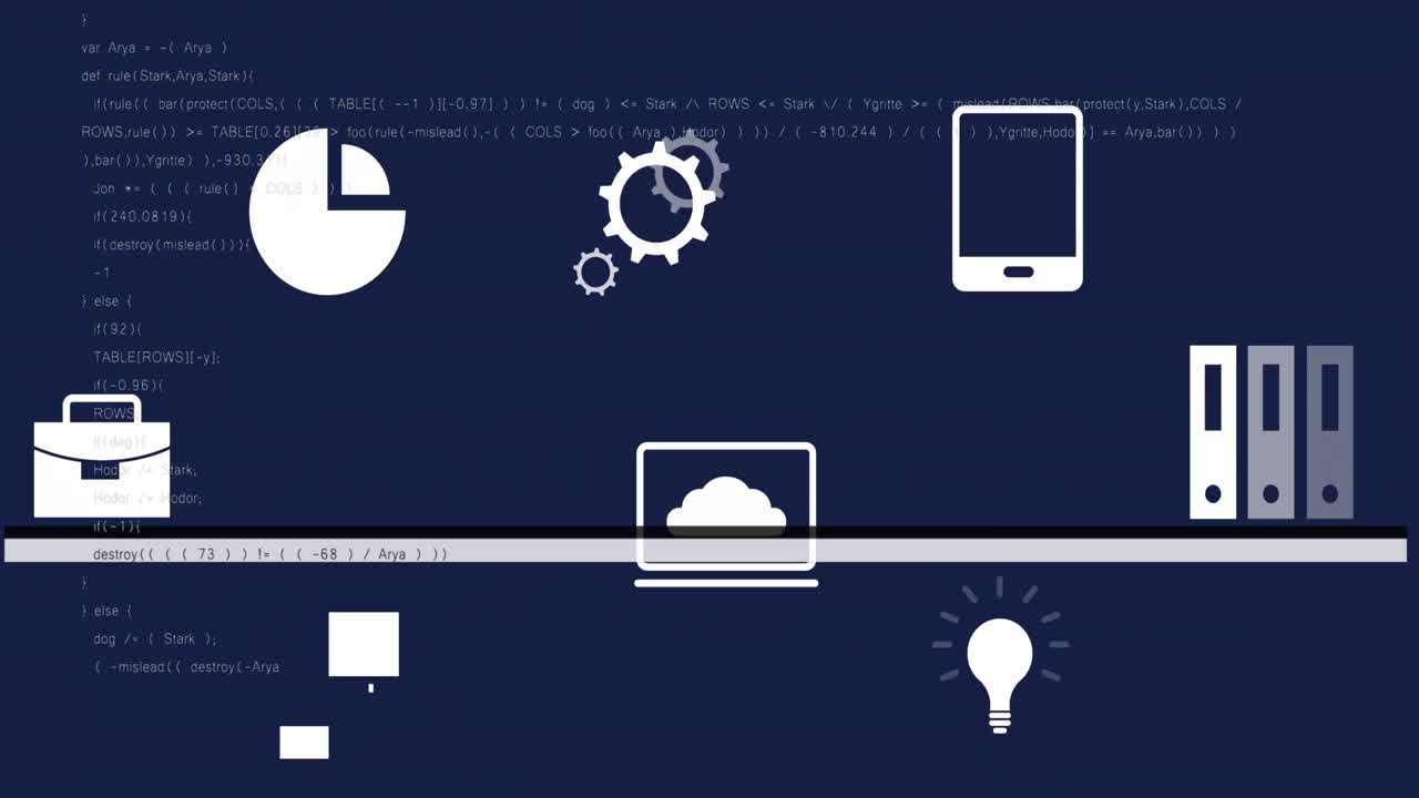 animación del efecto vhs sobre múltiples iconos digitales y contra un fondo azul