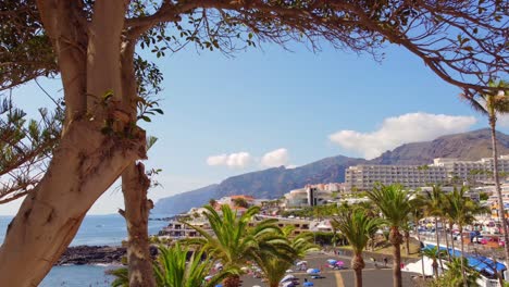 scenic view at resort town and volcanic beach la arena during summer day