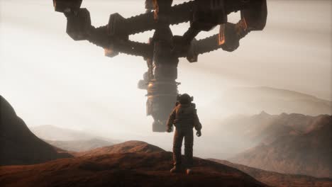 un astronauta caminando por el planeta marte.