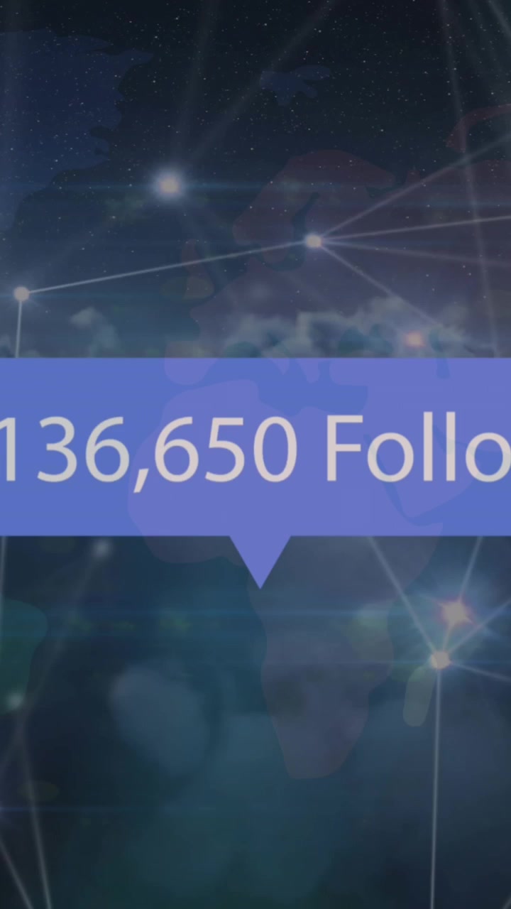 Animation of number of followers increasing over connecting the dots, bokeh against clouds