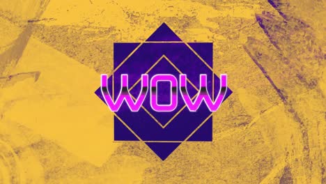 Animation-of-wow-text-over-yellow-shapes-moving