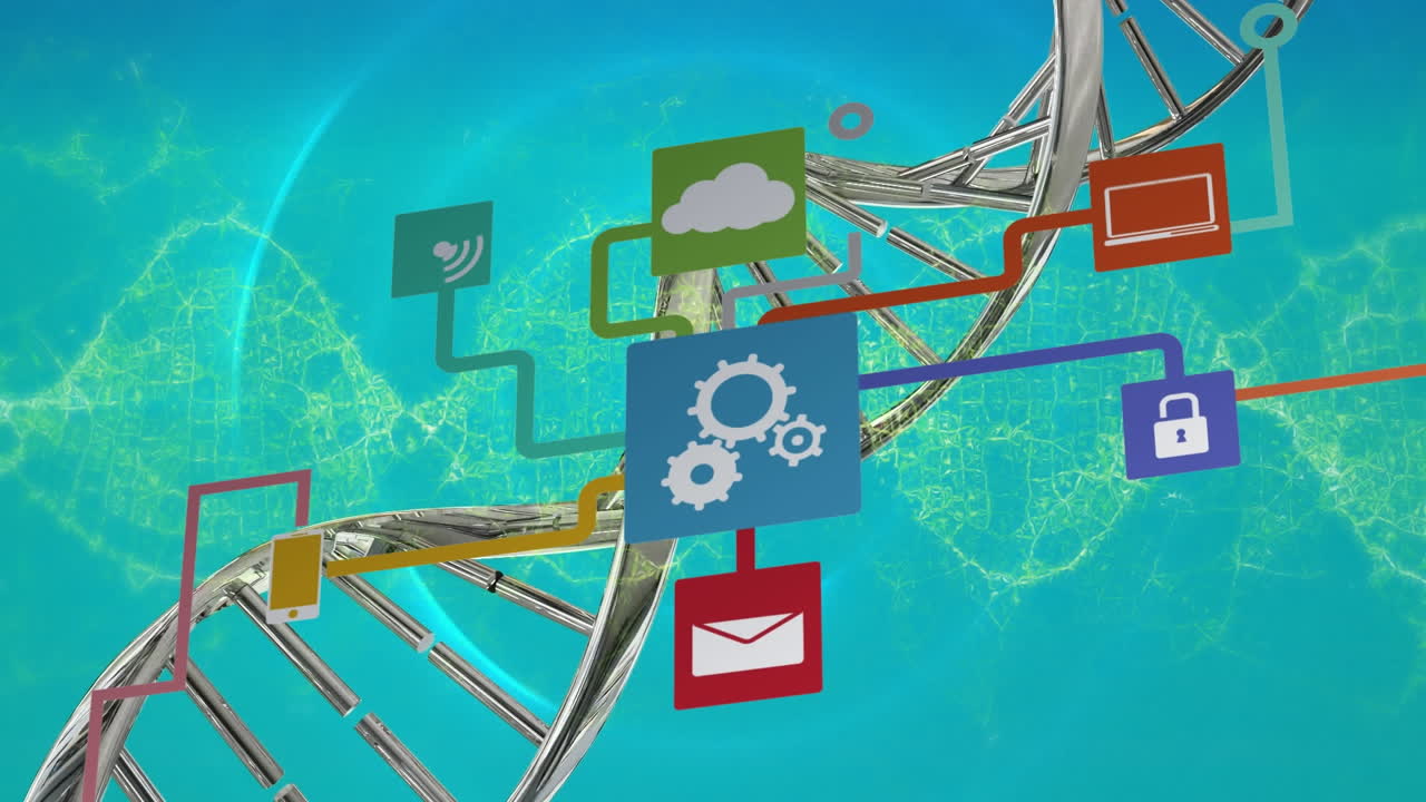 анимация цепи днк, вращающейся над плавающим человеческим телом.