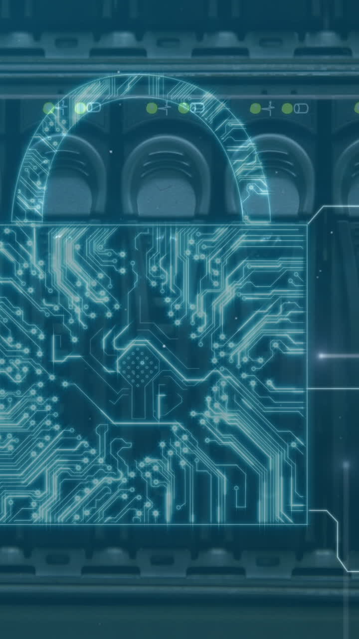 iconos de bloqueo de seguridad y conexiones de microprocesador contra el cierre del servidor de computadora