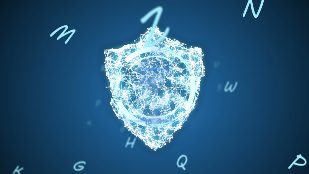 파란색 배경에 있는 방패와 스 ⁇  스캐닝의 애니메이션