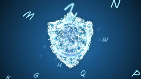 animación del escudo y el escaneo del alcance sobre fondo azul
