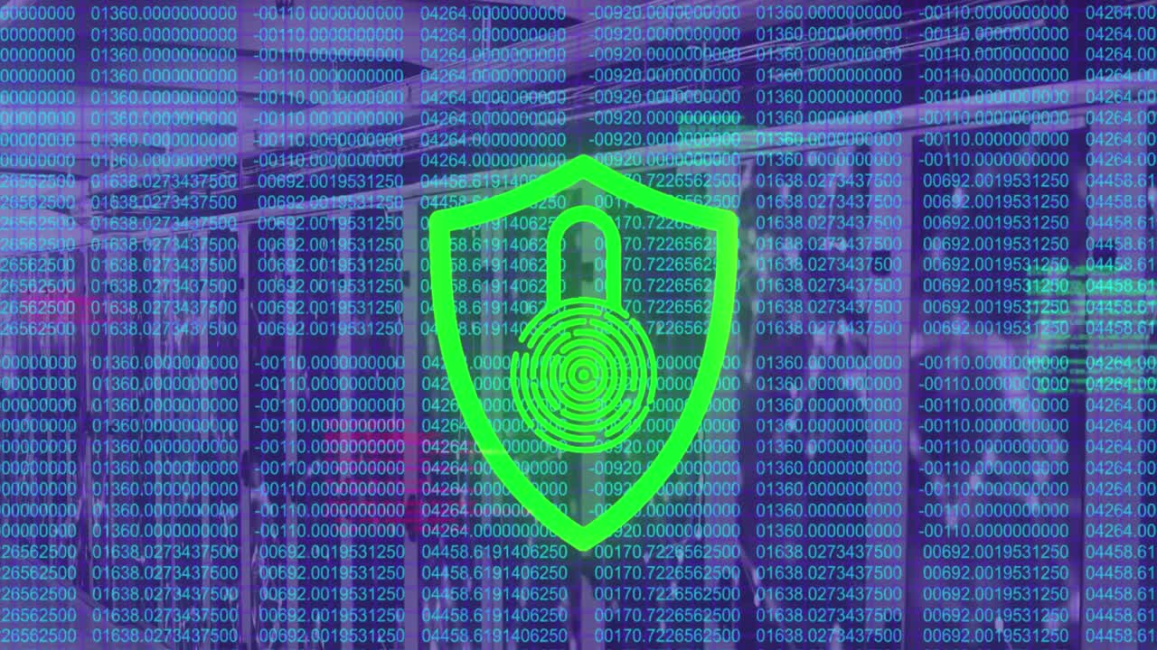 animación del procesamiento de datos a través de la sala de cerraduras y servidores