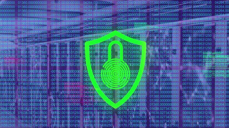 Animazione di elaborazione dati su un lucchetto e una sala server
