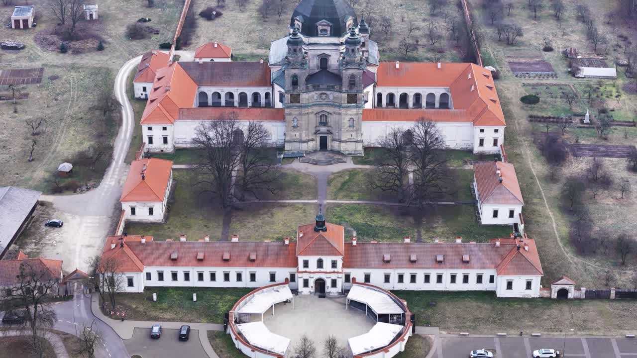 Beautiful monastery complex in Lithuania, aerial view