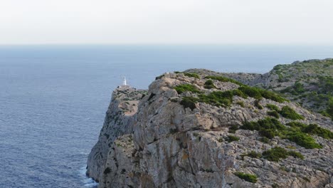 aerial panorama of formentor lighthouse on top of high cliff, mallorca, majorca