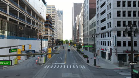 Early-Morning-City-View-In-Downtown-Detroit,-Michigan