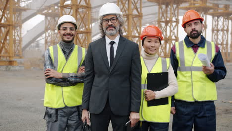 construction team meeting on a bridge construction site