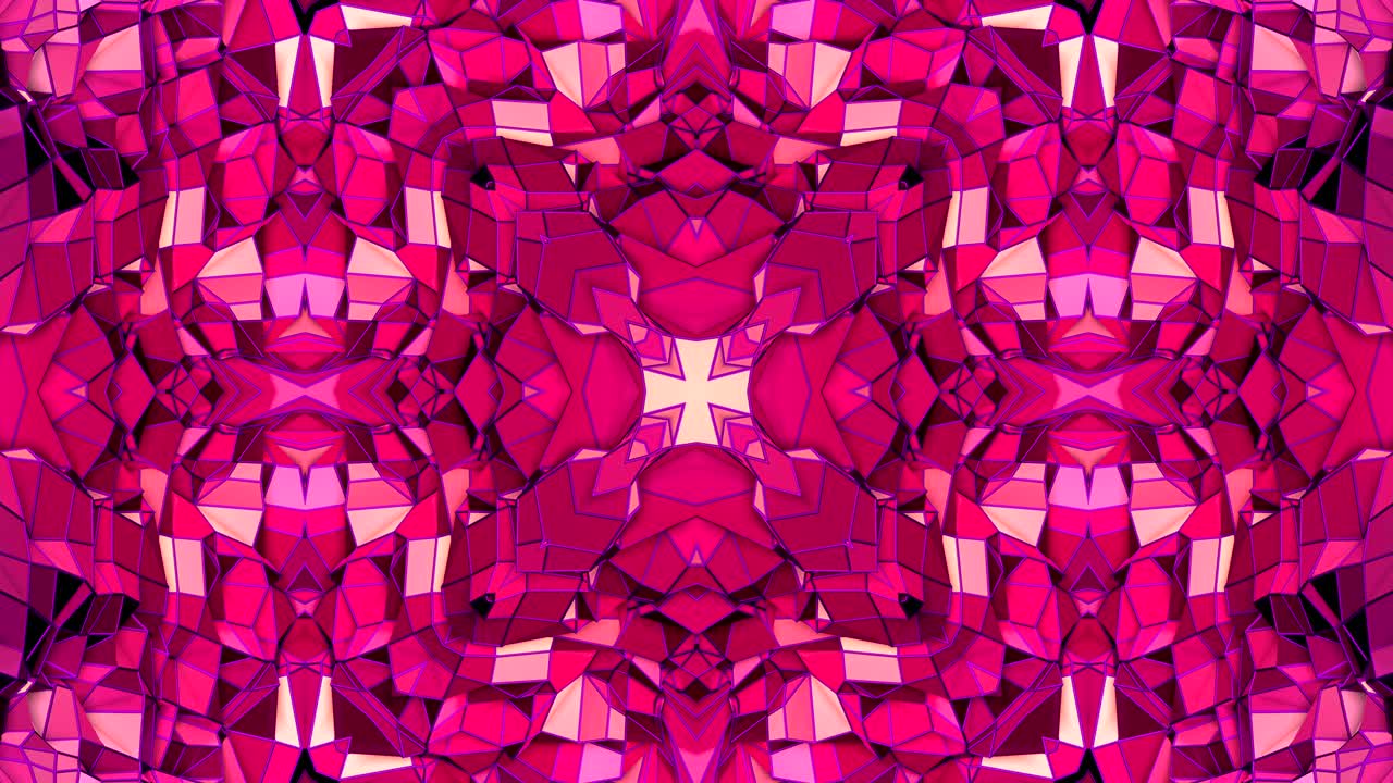 fondo abstracto geométrico rojo bajo como un efecto de vidriera o caleidoscopio en movimiento en 4k. animación 3d de bucle, imágenes sin costuras en el popular estilo bajo de poli. v10