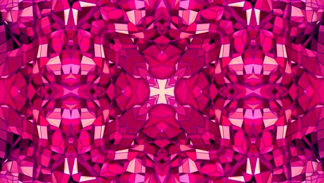 fondo abstracto geométrico rojo bajo como un efecto de vidriera o caleidoscopio en movimiento en 4k. animación 3d de bucle, imágenes sin costuras en el popular estilo bajo de poli. v10