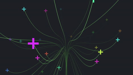 futuristic flowers with crosses and lines on black gradient