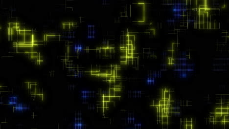 modern and striking yellow and blue square pattern on black background