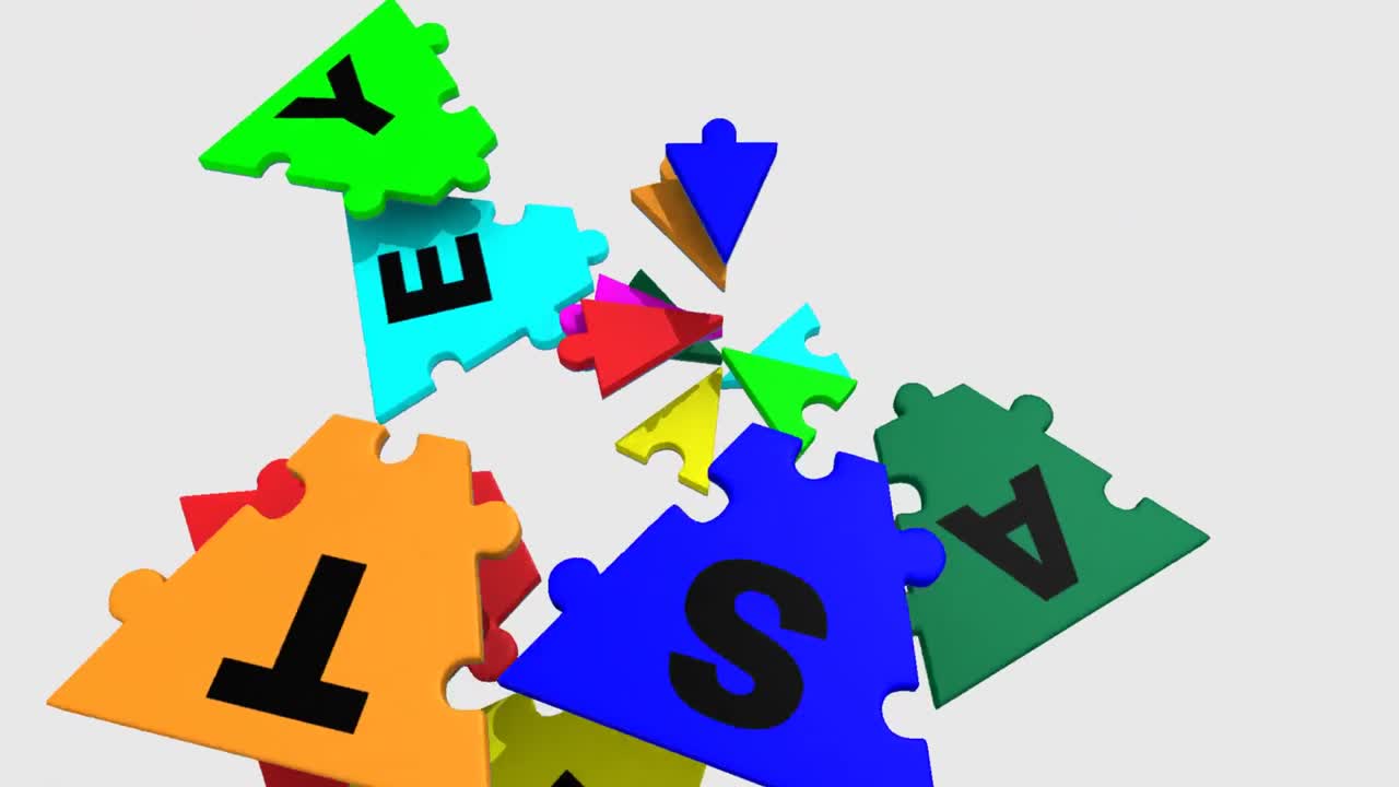 en 3d, un rompecabezas colorido forma en círculo la palabra estrategia.