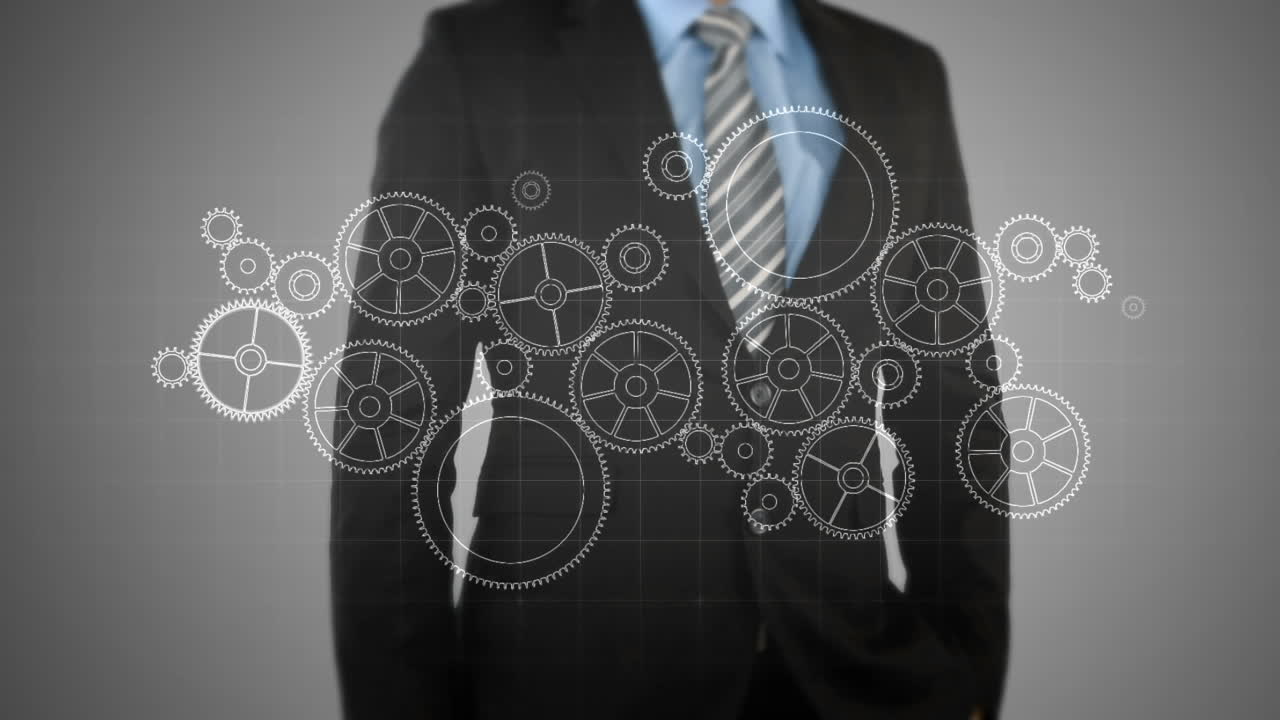 hombre de negocios presionando la pantalla táctil