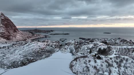 Luftaufnahme-Der-Lofoten-Inseln,-Wunderschöne-Landschaft-Im-Winter