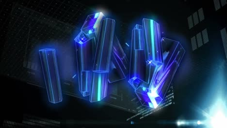 animación de bloques brillantes azules que giran sobre el procesamiento de datos