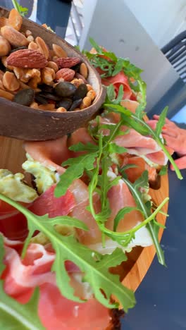 delicious charcuterie board with assorted foods