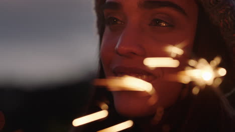 close-up-sparklers-portrait-of-beautiful-indian-woman-celebrating-new-years-eve-enjoying-independence-day-celebration-on-beach-at-sunset