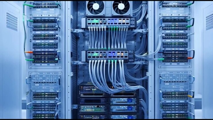 Close-up of Network Server Rack in Data Center