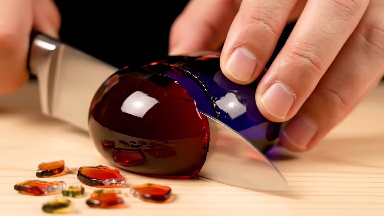 Tagliare arte in vetro rosso con un coltello