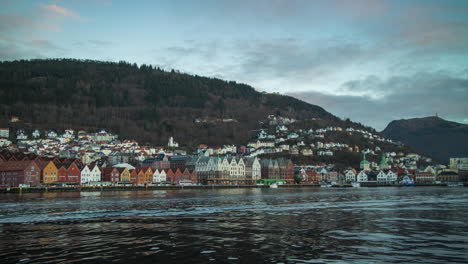 beautiful day to night timelapse from the famous unesco world heritage site bryggen in bergen, norway