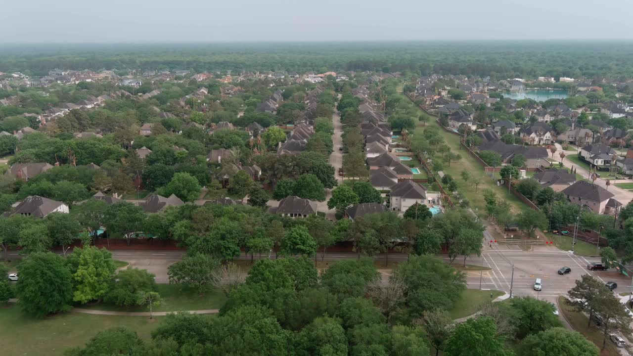 Aerial of affluent homes in Houston, Texas