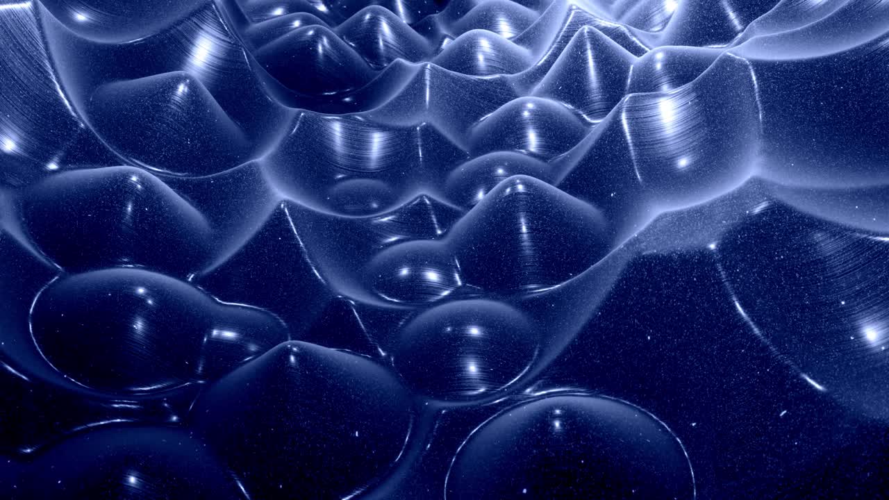 elegante negro festivo bg. fantástico fondo en bucle abstracto, las olas se mueven en una superficie brillante como un paisaje hecho de cera azul líquida con chispas. hermoso fondo suave con animación suave 4k