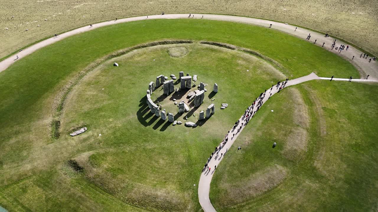 Stonehenge prehistoric structure on Sainsbury plain UK
reverse drone,aerial