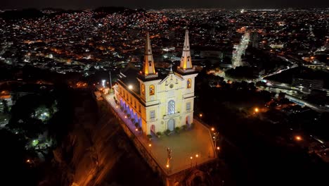 night panoramic view of basilica of penha at rio de janeiro brazil.