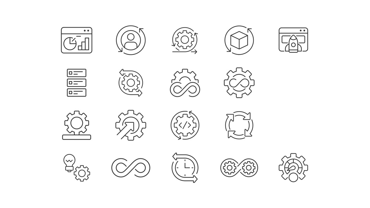Icone animate di processi DevOps e di sviluppo software