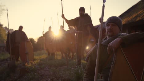 ancient warriors at sunset