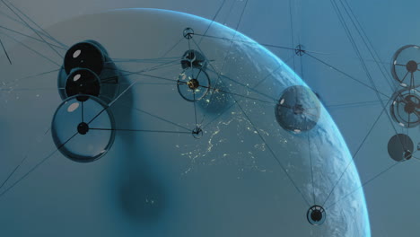 animación de satélites y conexiones de red sobre la tierra desde el espacio