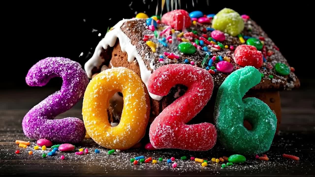 Sweet Candy 2026 Numbers with Colorful Holiday Sweets