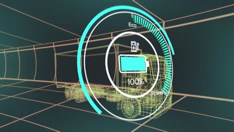 animation of data processing over digital truck on black background