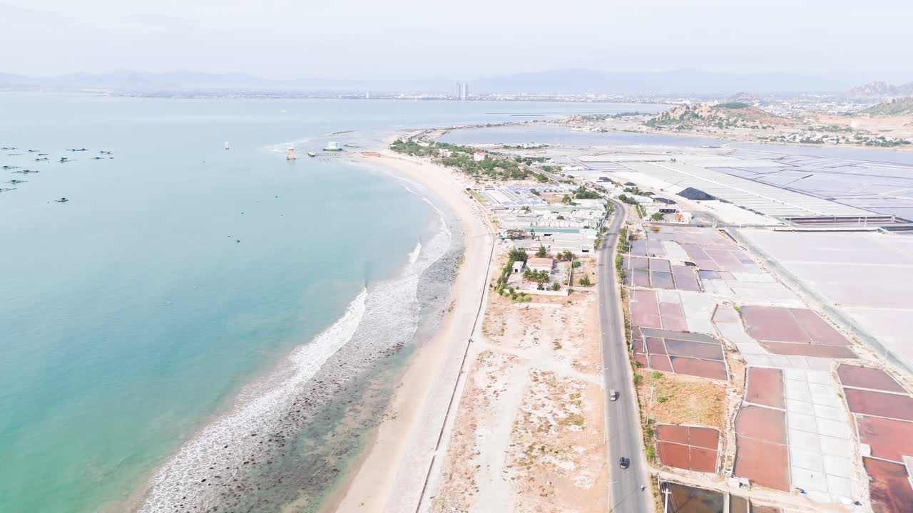 Aerial View Dolly of the Sea and the Farm in Ninh Thuận.