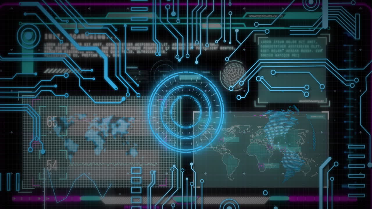 Animation of interface with round scanner, microprocessor connections and data processing