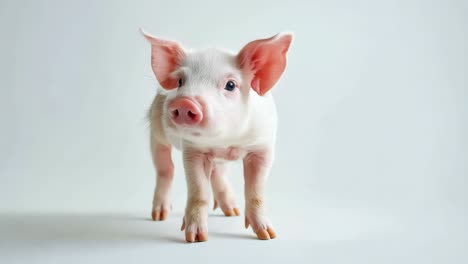 un pequeño cerdo blanco de pie en una superficie blanca