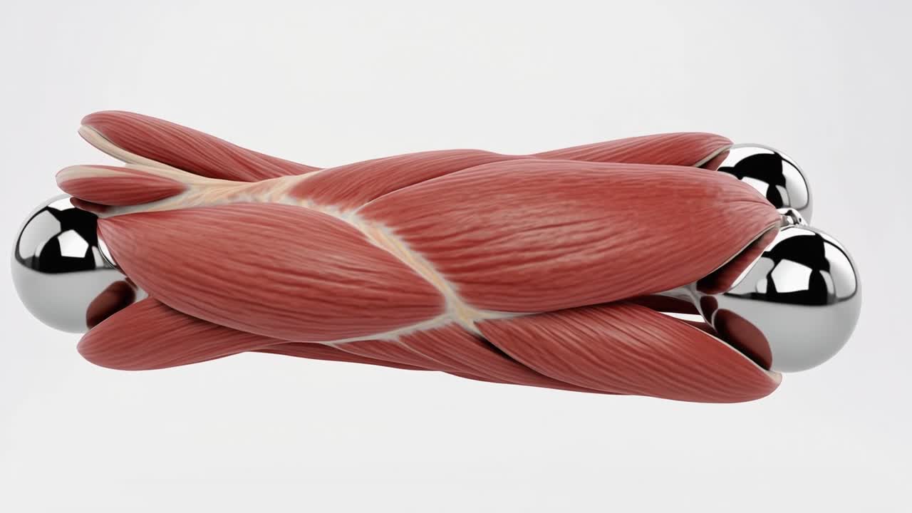 3D-animation af muskelvæv med metalliske kugler