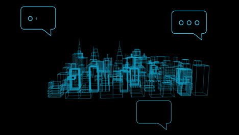 animation of ai data processing over cityscape background