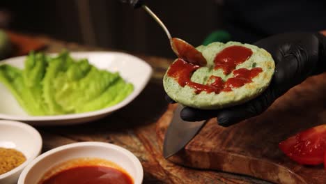 chef preparing a vegan/vegetarian burger