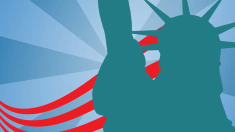 animation of statue of liberty silhouette over red and blue background